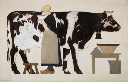 Catalog image of A cow and a farmer