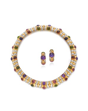 View 1 of Lot 1948: 'Boules' Gem Set Necklace and Pair of Ear Clips | 寶格麗 | 'Boules' 寶石 項鏈 及 耳夾一對