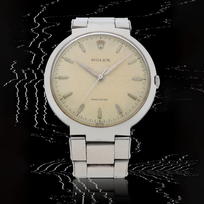 Catalog image of Precision 'UFO', Reference 9083 | A stainless steel bracelet watch | Circa 1953
