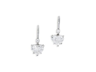 View 1 of Lot 1744: Pair of Diamond Pendent Earrings | 3.04及3.01 心形 D色 內部無暇 鑽石 耳墜一對