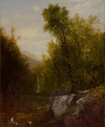 Catalog image of Fishing Near A Forest Waterfall