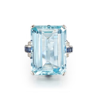View 1 of Lot 2939: Aquamarine, Sapphire and Diamond Ring | 海藍寶 配 藍寶石 及 鑽石 戒指 