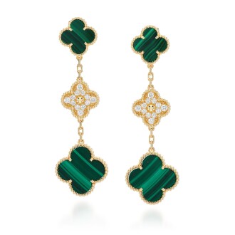 View 1 of Lot 76: Pair of malachite and diamond earrings, 'Magic Alhambra'