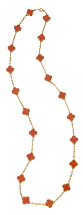Catalog image of gold and coral 'vintage alhambra' necklace, van cleef & arpels, france