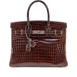 View 1 of Lot 113: Havane Shiny Porosus Crocodile Birkin 30 Palladium Hardware, 2008