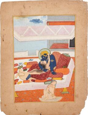 View 1 of Lot 181: Krishna and Radha lost in admiration, attributed to Chokha, India, Rajasthan, Devgarh, circa 1811-20