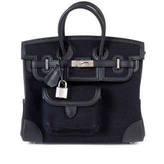 View 1 of Lot 475: Noir Swift and Toile Goeland Birkin Cargo 25 Palladium Hardware, 2022