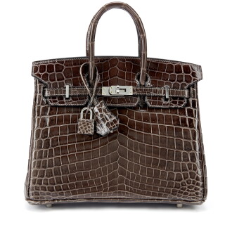 View 1 of Lot 1044: Gris Fonce Shiny Niloticus Crocodile Birkin 25 Palladium Hardware, 2012