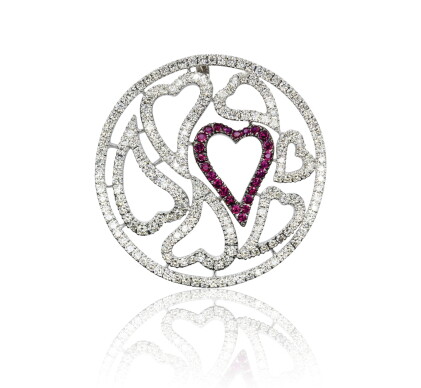 Catalog image of ruby and diamond pendant, 'hearts', michele della valle