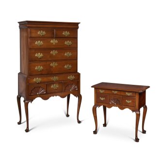 View 1 of Lot 32: A Queen Anne Carved Walnut High Chest of Drawers with Nearly Matching Dressing Table, Salem or Marblehead, Massachusetts, Circa 1770