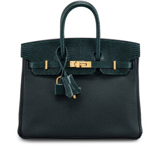 View 1 of Lot 546: Limited Edition Vert Cypres Shiny Niloticus Lizard and Vert Rousseau Togo Touch Birkin 25 Gold Hardware, 2023