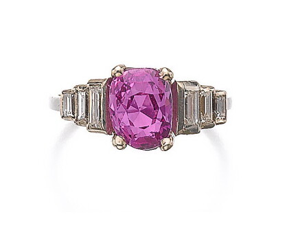 Catalog image of pink sapphire and diamond ring