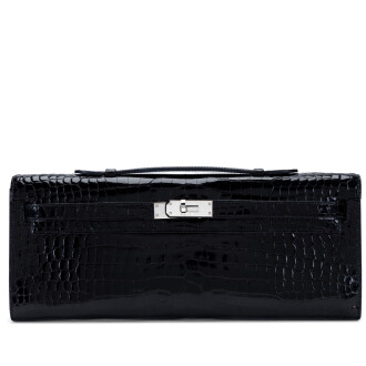 View 1 of Lot 210: Black Shiny Porosus Crocodile Kelly Cut Palladium Hardware, 2010