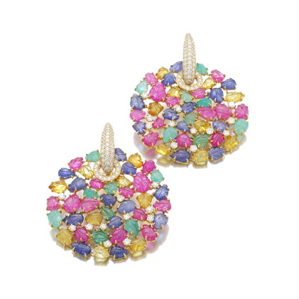 Catalog image of michele della valle | pair of gem set and diamond earrings