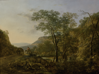 Catalog image of jan dirksz both | a hilly italian landscape with travelers