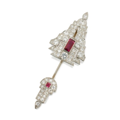 Catalog image of Ruby and Diamond Jabot Brooch