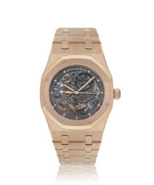 View 1 of Lot 106: Royal Oak Openworked, Ref. 15305OR.OO.1240OR.01 Pink gold skeletonized wristwatch with bracelet Circa 2015 | 愛彼 | 15305OR.OO.1240OR.01型號「Royal Oak Openworked」粉紅金鏤空鍊帶腕錶，年份約2015