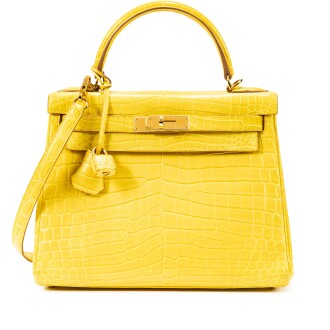 View 1 of Lot 433: Jaune Mimosa Matte Niloticus Crocodile Kelly 28 Retourné Gold Hardware, 2013