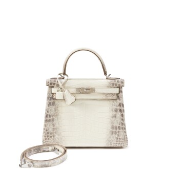 View 1 of Lot 573: Blanc Matte Niloticus Crocodile Himalaya Kelly 28 Retourné Palladium Hardware, 2022