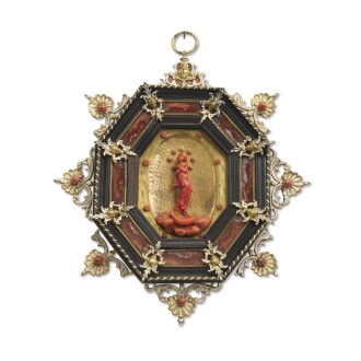 View 1 of Lot 241:  A Sicilian octagonal plaque depicting the Announced Virgin, Trapani,  partly 17th century