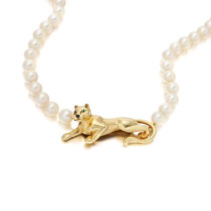 Catalog image of Cartier, Cultured pearl, onyx and emerald necklace, Panther (Collana in perle c…