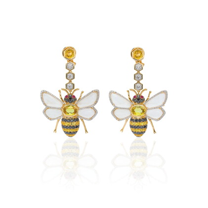 Catalog image of pair of gem set and diamond earrings, michele della valle