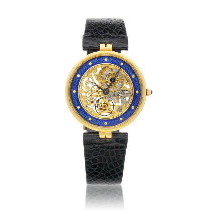 Catalog image of Reference 3885 | A yellow gold and enamel skeletonised wristwatch, Circa 1995 |…