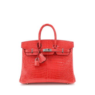 View 1 of Lot 90: Bougainvillea Shiny Porosus Crocodile Birkin 25 Palladium Hardware, 2018