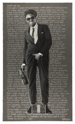 Catalog image of janette beckman | slick rick, silver text. silkscreen. artist's proof. 2017.