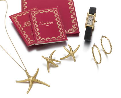 Catalog image of Demi-Parure, Elsa Peretti for Tiffany & Co., pair of earrings and wristwatch, C…