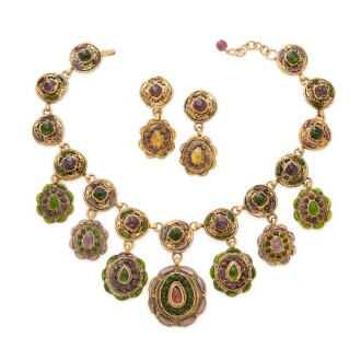 View 1 of Lot 139: Green and Purple Gripoix Glass and Gold Metal Suite, 1971-1980