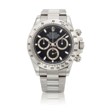 Catalog image of Daytona, Ref. 116520 Stainless steel chronograph wristwatch with bracelet Circa 2000