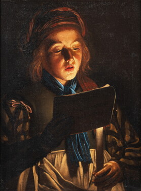 View 1 of Lot 18: Jeune homme lisant une partition à la lueur d'une bougie 