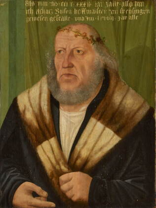 Catalog image of Portrait of Achaz Busch (b. c. 1464), half-length, wearing a black tunic, a fur…