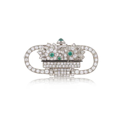Catalog image of Emerald, diamond and enamel lapel watch, 1920s