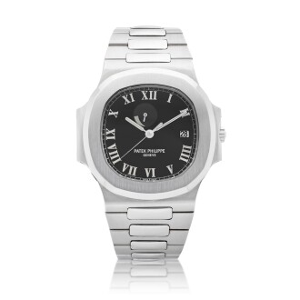 View 1 of Lot 8205: Nautilus, Reference 3710 | A stainless steel bracelet watch with date and power reserve indication, Circa 2003 | 百達翡麗 Nautilus 型號3710 | 精鋼鏈帶腕錶，備日期及動力儲備顯示，約2003年製