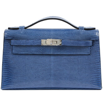 View 1 of Lot 615: Bleu Saphir Shiny Niloticus Lizard Kelly Pochette Palladium Hardware, 2021