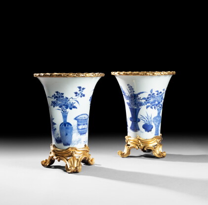 Catalog image of a pair of gilt-bronze chinese porcelain vases, louis xv, circa 1755 | paire de …