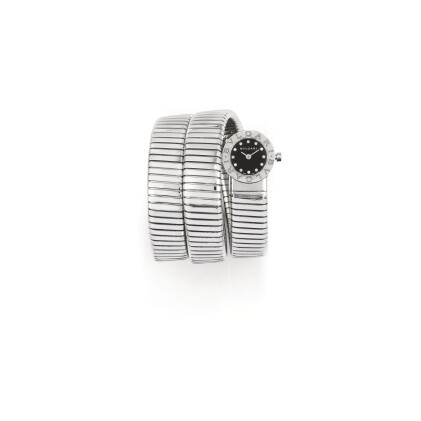 Catalog image of montre-bracelet de dame acier et diamants, "tubogas", bulgari | lady's stainles…