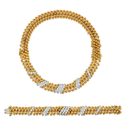 Catalog image of Gold and Diamond Necklace and Bracelet-Watch