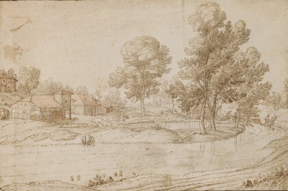 Catalog image of A Landscape with Houses on the Bank of a River
