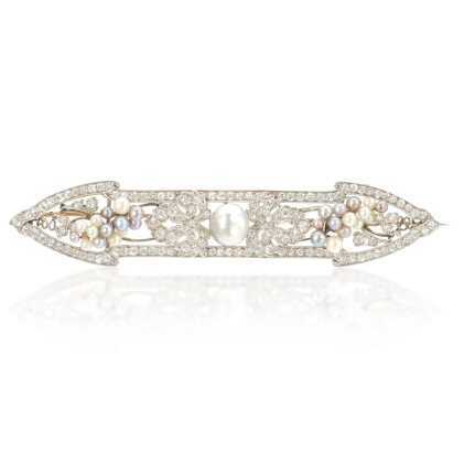 Catalog image of Pearl, seed pearl and diamond brooch, circa 1910