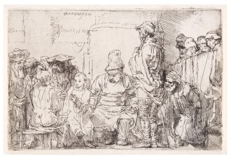 View 1 of Lot 60: Christ Seated Disputing with the Doctors (B., Holl. 64; New Holl. 281; H. 277)