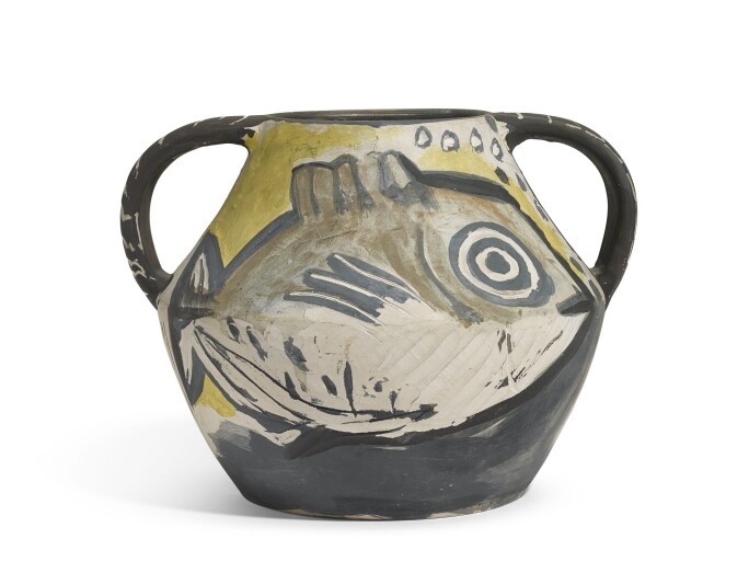 PABLO PICASSO, VASE DEUX ANSES POISSONS