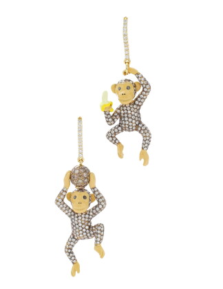 Catalog image of michele della valle | pair of enamel and diamond pendent earrings, 'monkeys'