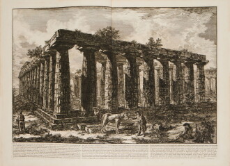 View 1 of Lot 356: Différentes Vues de quelques Restes de trois Grands Edifices qui subsistent encore dans le Milieu de l'ancienne Ville de Pesto autrement Posidonia qui est située dans la Lucanie  (Focillon 583-99; Wilton-Ely 717-737)