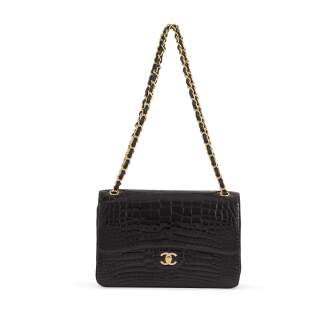 View 1 of Lot 23: Black Shiny Alligator Jumbo Double Flap Gold Hardware, 2016/17