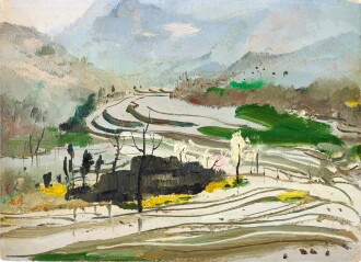 View 1 of Lot 1054: Wu Guanzhong 吳冠中 | Rice paddies of Central Sichuan 蜀中水田