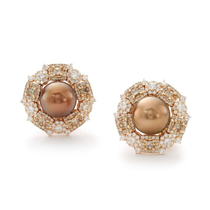 Catalog image of michele della valle | pair of cultured pearl and diamond earrings