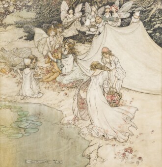 View 1 of Lot 5: Arthur Rackham | Original illustration for A Midsummer Night's Dream (She never had so sweet a changeling), 1908